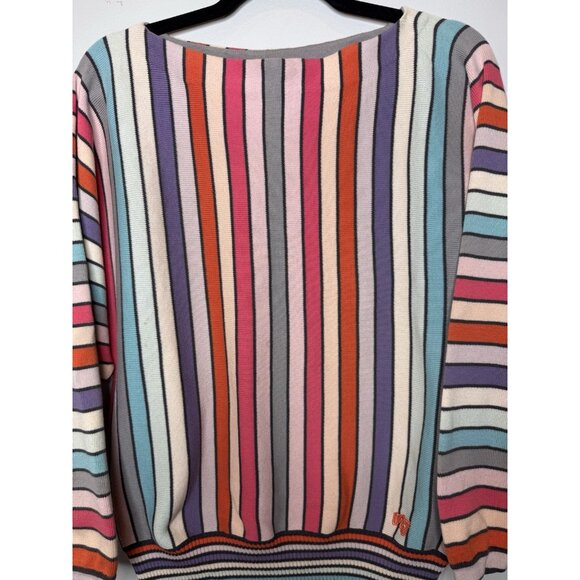Marc Jacobs Bright Multi Stripe Sweater Boat Neck Cotton Women Medium - Picture 2 of 13